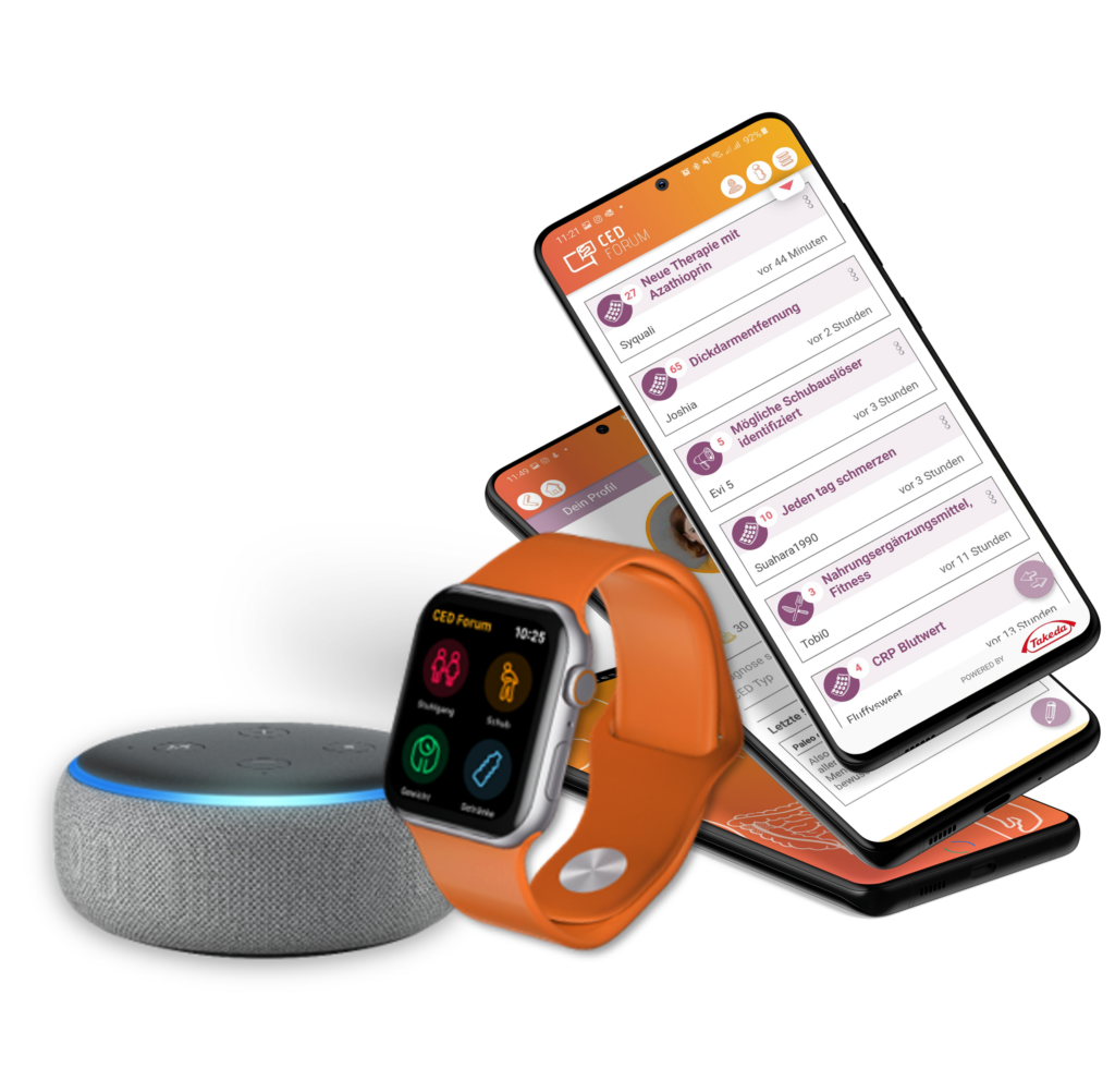 Darstellung der CED Forum App inklusive Alexa und Apple Watch