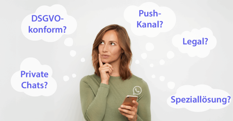 Symbolbild zu WhatsApp in der Gesundheitskommunikation: Smartphone mit Chatverlauf, daneben Stethoskop und DSGVO-Icon, im Hintergrund medizinische Symbole.